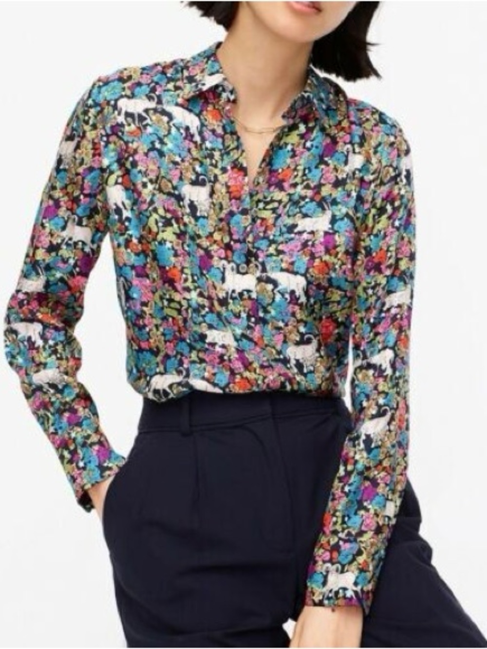 J. Crew Collection silk twill shirt in grazing goats print 8